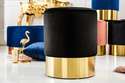 Casa Padrino Designer Round Stool Black / Gold B. 35 x H. 41 cm - Living room furniture
