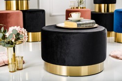 Taburete redondo de diseño Casa Padrino Negro / Dorado B. 55 x Alt. 35 cm - Muebles de sala