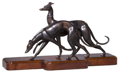 Casa Padrino chiffres en bronze de luxe avec socle en bois lévriers bronze / marron 76 x 22 x H. 43 cm - Figurines de Décoration de Luxe