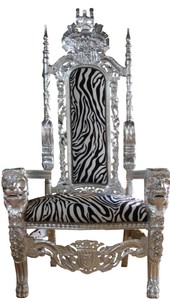Casa Padrino baroque throne armchair Silver / zebra - wedding armchair - giant armchair Casa Padrino baroque throne armchair Silver / zebra - wedding armchair - giant armchair