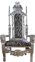 Casa Padrino trône baroque fauteuil Argent / zèbre - fauteuil de mariage - fauteuil géant Casa Padrino trône baroque fauteuil Argent / zèbre - fauteuil de mariage - fauteuil géant