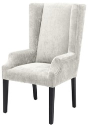 Casa Padrino sedia da pranzo di lusso grigio chiaro / nero 63 x 76 x H. 115 cm - Sedia da Pranzo con Schienale Alto con Braccioli