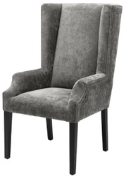 Casa Padrino Silla de Comedor de Lujo Gris / Negro 63 x 76 x H. 115 cm - Silla de Comedor con Respaldo Alto con Apoyabrazos