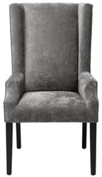 Casa Padrino Silla de Comedor de Lujo Gris / Negro 63 x 76 x H. 115 cm - Silla de Comedor con Respaldo Alto con Apoyabrazos