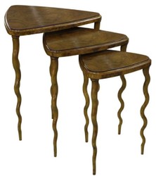 Casa Padrino conjunto de mesa auxiliar Art Nouveau de lujo marrón 65 x 61 x H. 70 cm - Muebles de Hotel