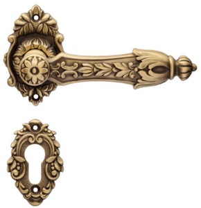 casa padrino luxus barock jugendstil wohnzimmer hotel restaurant club bar büro schloss burg türgriff türklinken set mit rosetten messing patiniert deko accessoires