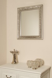 Casa Padrino specchio barocco argento 52 x H. 62 cm - Specchio da Parete in Stile Barocco Fatto a Mano con Sfaccettature e Bellissime Decorazioni