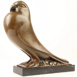 Casa Padrino figura di lusso in bronzo piccione con base in marmo bronzo / nero 31,3 x 9,5 x H. 29,2 cm - Figura Deco