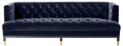 Casa Padrino Luxus Wohnzimmer Sofa Mitternachtsblau / Schwarz / Messingfarben 230 x 85 x H. 79 cm - Chesterfield Samtsofa