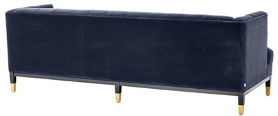 Casa Padrino Luxus Wohnzimmer Sofa Mitternachtsblau / Schwarz / Messingfarben 230 x 85 x H. 79 cm - Chesterfield Samtsofa