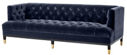 Casa Padrino sofá de la sala de estar de lujo azul medianoche / negro / latón 230 x 85 x H. 79 cm - Sofá Chesterfield de Terciopelo