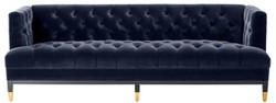 Casa Padrino sofá de la sala de estar de lujo azul medianoche / negro / latón 230 x 85 x H. 79 cm - Sofá Chesterfield de Terciopelo