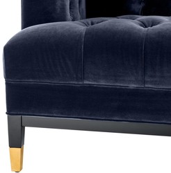 Casa Padrino sofá de la sala de estar de lujo azul medianoche / negro / latón 230 x 85 x H. 79 cm - Sofá Chesterfield de Terciopelo