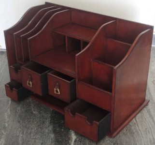 Casa Padrino organizador de escritorio de cuero genuino de lujo cognac marrón 65 x 32 x H. 37 cm - Accesorios de Lujo