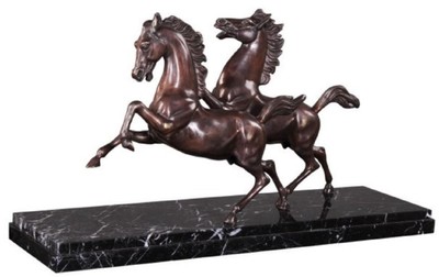 Casa Padrino Figure Bronzo di Lusso Cavalli Bronzo / Nero 80 x 25 x H. 43 cm - Sculture Eleganti in Bronzo con Base in Marmo
