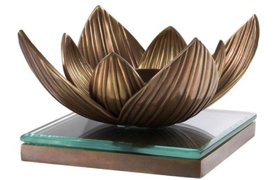 Casa Padrino Luxus Teelichthalter Lotusblume Vintage Messingfarben 16 x 16 x H. 10,5 cm - Deko Accessoires