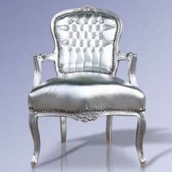 Cuir Salon Casa Padrino baroque Fauteuil d'argent regarder / Argent - Mobilier de style ancien Cuir Salon Casa Padrino baroque Fauteuil d'argent regarder / Argent - Mobilier de style ancien