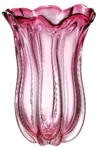 Casa Padrino Designer Glas Blumenvase Rosa Ø 25 x H. 35 cm - Luxus Deko Vase