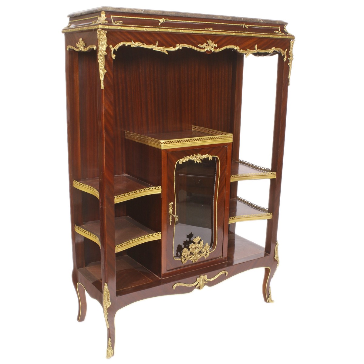 Casa Padrino Barock Vitrine Bücherschrank - Barock Möbel - Vitrinenschrank 100 x 44 x H 150cm - Wohnzimmerschrank Schrank Mahagoni / Gold