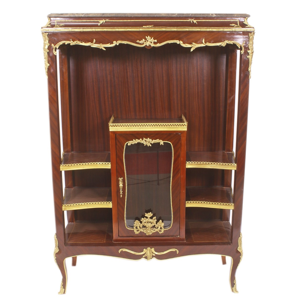 Casa Padrino Barock Vitrine Bücherschrank - Barock Möbel - Vitrinenschrank 100 x 44 x H 150cm - Wohnzimmerschrank Schrank Mahagoni / Gold