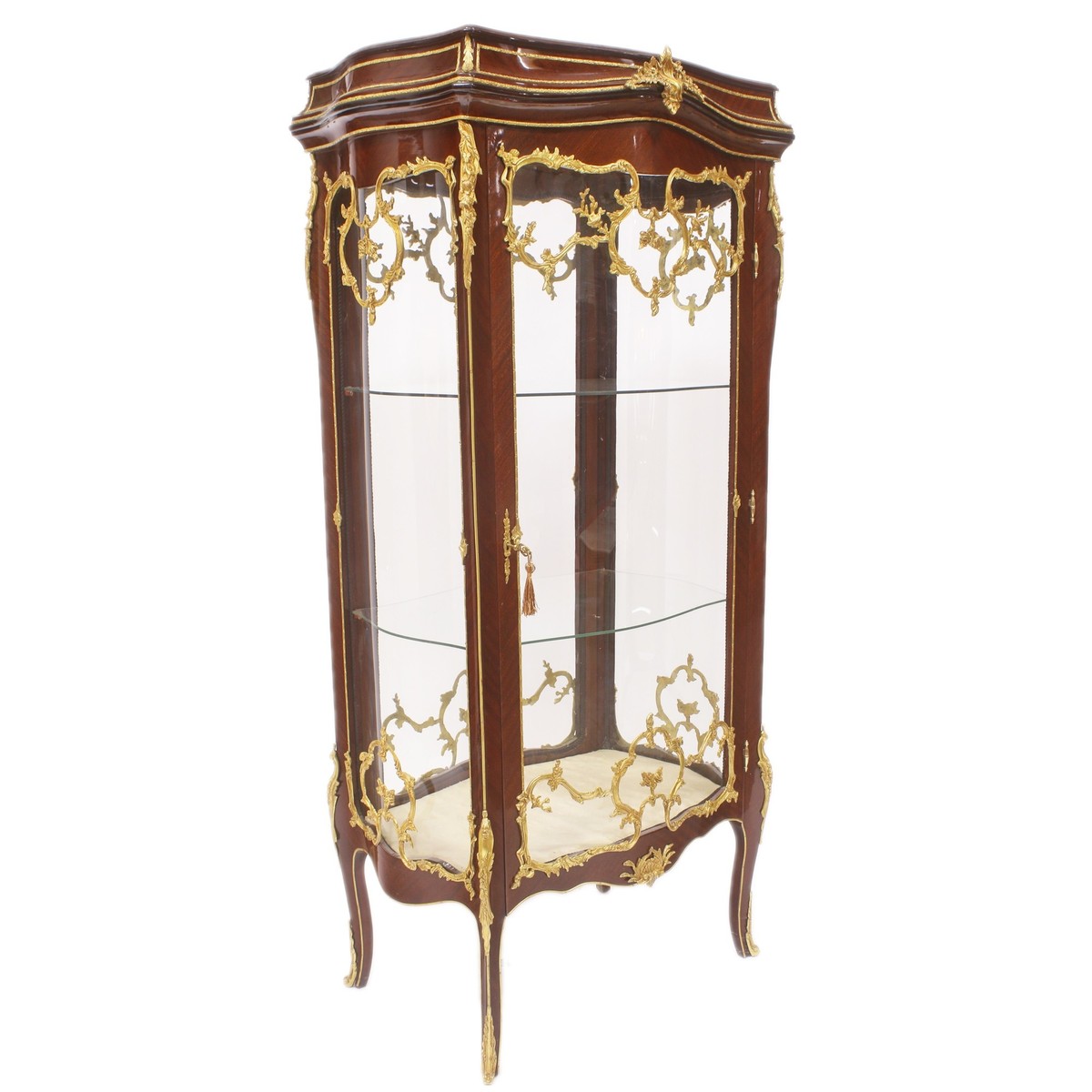 Casa Padrino Barock Glas Vitrine Vitrinenschrank - Barock Möbel - Vitrinenschrank 74 x 63 x H 174 cm - Wohnzimmerschrank Schrank Mahagoni / Gold