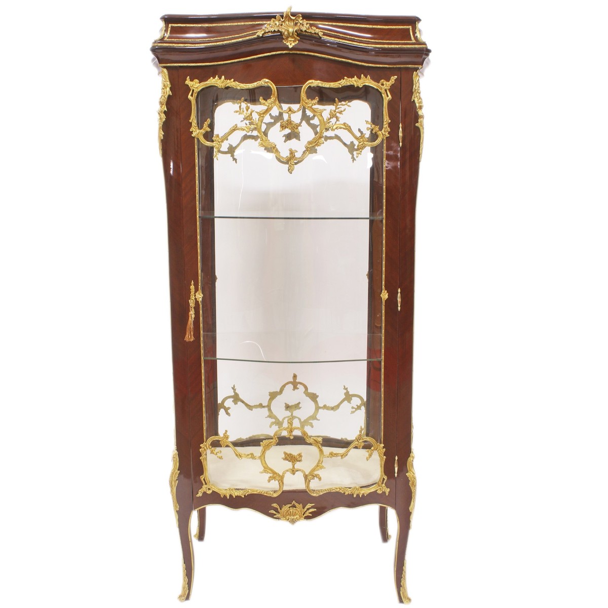 Casa Padrino Barock Glas Vitrine Vitrinenschrank - Barock Möbel - Vitrinenschrank 74 x 63 x H 174 cm - Wohnzimmerschrank Schrank Mahagoni / Gold