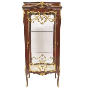 Casa Padrino Barock Glas Vitrine Vitrinenschrank - Barock Möbel - Vitrinenschrank 74 x 63 x H 174 cm - Wohnzimmerschrank Schrank Mahagoni / Gold