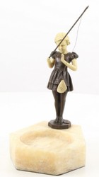 Casa Padrino Luxury Ashtray with Bronze Figure Girl with Fishing Rod Bronze / White 16 x 15 x H. 22.8 cm - Luxury Decoration