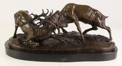 Casa Padrino figure in bronzo di lusso combattimenti cervo bronzo / nero 43,3 x 20,6 x H. 18 cm - Qualità di Lusso