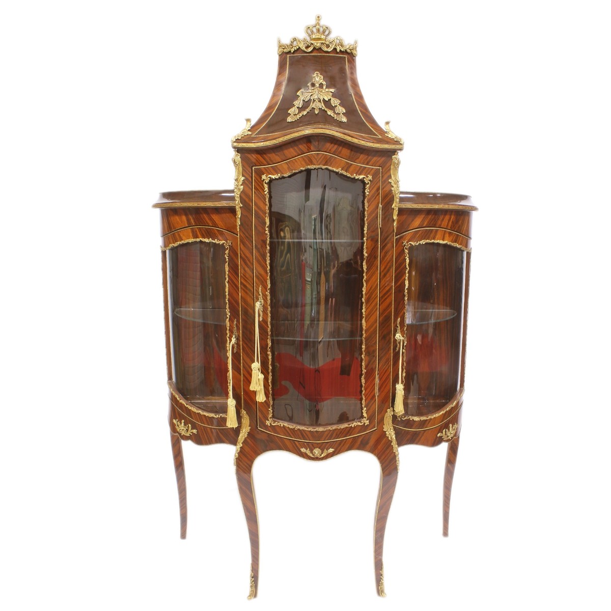 Casa Padrino Barock Glas Vitrine Vitrinenschrank - Barock Möbel - Vitrinenschrank 125 x 50 x H 198 cm - Wohnzimmerschrank Schrank Mahagoni / Gold