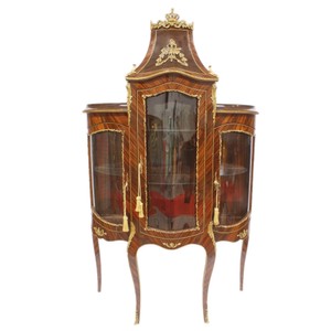 Casa Padrino Barock Glas Vitrine Vitrinenschrank - Barock Möbel - Vitrinenschrank 125 x 50 x H 198 cm - Wohnzimmerschrank Schrank Mahagoni / Gold