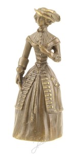 Casa Padrino Campana de Mesa Art Nouveau Dama Bronce / Oro 5,5 x H. 13,8 cm - Campana de Servicio Campana de Bronce - Accesorios de Hostelería