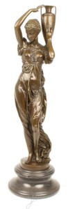 Casa Padrino Art Nouveau Bronze Figure Woman with Urn Bronze / Gray 21.5 x 21.5 x H. 74.5 cm - Elegant Decoration with a Marble Base