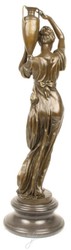 Casa Padrino Art Nouveau Bronze Figure Woman with Urn Bronze / Gray 21.5 x 21.5 x H. 74.5 cm - Elegant Decoration with a Marble Base