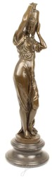 Casa Padrino Art Nouveau Bronze Figure Woman with Urn Bronze / Gray 21.5 x 21.5 x H. 74.5 cm - Elegant Decoration with a Marble Base