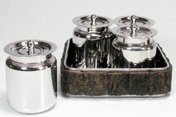 Casa Padrino luxury serving tray with 4 cans silver / brown 15 x 15 x H. 9 cm - Hotel & Restaurant Accessories