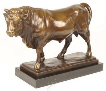 Casa Padrino figura de bronce de lujo toro bronce / gris H. 33,5 cm - Escultura de Decoración con Base de Mármol