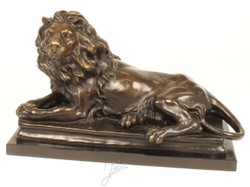 Casa Padrino figura de bronce de lujo de con base de mármol mentira león mirando a la izquierda bronce / gris H. 38 cm - Calidad de Lujo