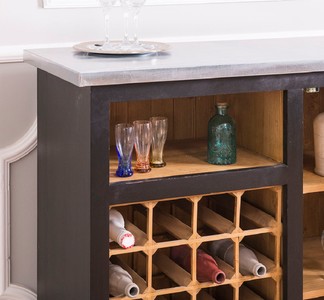 Casa Padrino Landhausstil Weinschrank Schwarz / Naturfarben / Silber 90 x 41 x H. 90 cm - Weinschrank mit Tür und verzinkter Platte