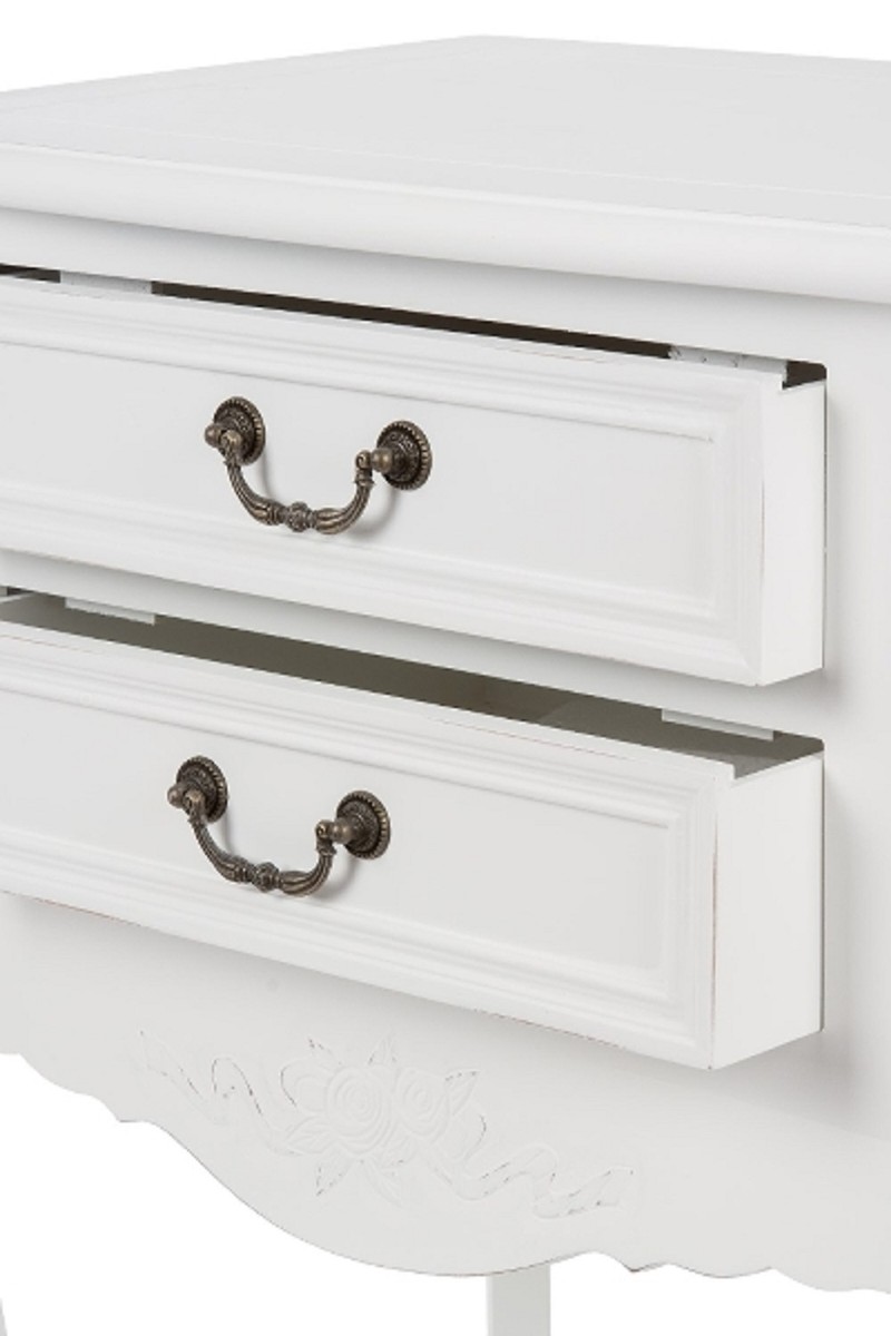 Casa Padrino table d'appoint de style campagnard avec 2 tiroirs Shabby Chic blanc antique 55 x 40 x H. 73 cm - Mobilier de Style Campagnard Casa Padrino table d'appoint de style campagnard avec 2 tiroirs Shabby Chic blanc antique 55 x 40 x H. 73 cm - Mobilier de Style Campagnard