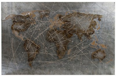 Casa Padrino luxury metal oil painting world map multicolor 120 x 5 x H. 80 cm - Oil Painting with 3D Effect Casa Padrino luxury metal oil painting world map multicolor 120 x 5 x H. 80 cm - Oil Painting with 3D Effect