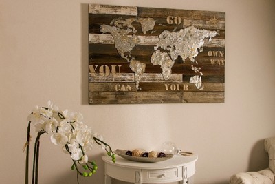 Casa Padrino Luxus Deko Wandbild Weltkarte Mehrfarbig 120 x H. 80 cm - Wanddekoration aus Holz und Metall