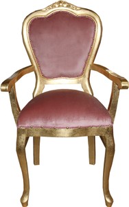 Chaise de Luxe Baroque Casa Padrino avec Accoudoirs Rose / Or - Chaise de Coiffeuse pour Dames - Edition Limitée Chaise de Luxe Baroque Casa Padrino avec Accoudoirs Rose / Or - Chaise de Coiffeuse pour Dames - Edition Limitée