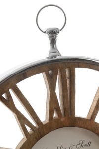 Casa Padrino Luxus Wanduhr im Design einer antiken Taschenuhr Silber / Naturfarben Ø 50 cm - Dekorative runde Uhr mit einem Ziffernblatt aus unbehandeltem Holz