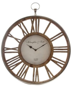 Casa Padrino orologio da parete di lusso nel design di un antico orologio da taschino in argento / naturale Ø 50 cm - Orologio Rotondo Decorativo con Quadrante di Legno non Trattato Casa Padrino orologio da parete di lusso nel design di un antico orologio da taschino in argento / naturale Ø 50 cm - Orologio Rotondo Decorativo con Quadrante di Legno non Trattato