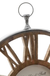 Casa Padrino Luxus Wanduhr Dial Silber / Naturfarben casa padrino luxus designer metall holz uhr tischuhr wanduhr im taschenuhr design wohnzimmer hotel restaurant club bar büro deko accessoires