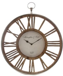 Casa Padrino Luxus Wanduhr Dial Silber / Naturfarben casa padrino luxus designer metall holz uhr tischuhr wanduhr im taschenuhr design wohnzimmer hotel restaurant club bar büro deko accessoires