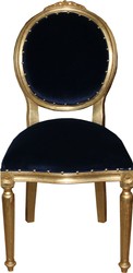 Casa Padrino Baroque medallion luxury dining chair without armrests in royal blue / gold - Limited Edition Casa Padrino Baroque medallion luxury dining chair without armrests in royal blue / gold - Limited Edition