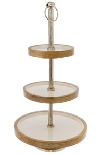 Casa Padrino etagere de lujo plata / blanco / natural Ø 30 x H. 57 cm - Cuenco Pequeño Decorativo de 3 Etapas con Asa