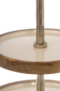 Casa Padrino Luxus Etagere Silber / Weiß / Naturfarben Ø 30 x H. 57 cm - Dekorative kleine runde 3-Stufige Servierschale mit Tragegriff